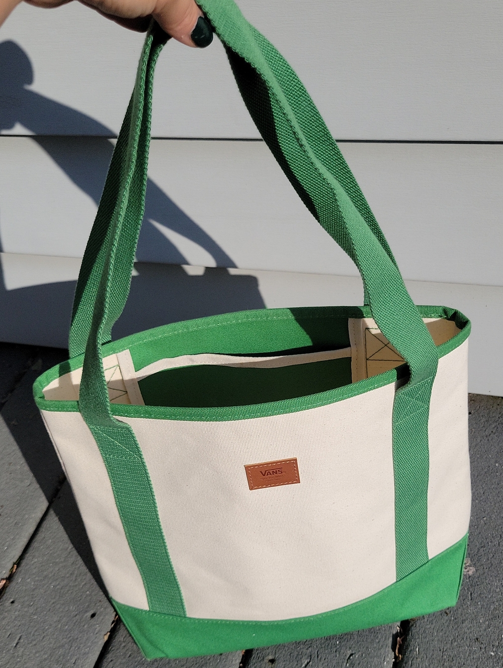 Vans Cream Canvas Tote with Green Trim and Straps